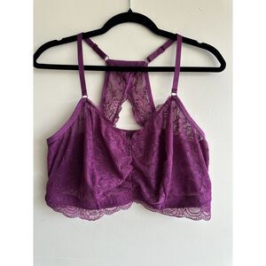 Torrid Lace Racerback Bralette Size 2 Purple Wireless Stretch Floral Lace Bra
